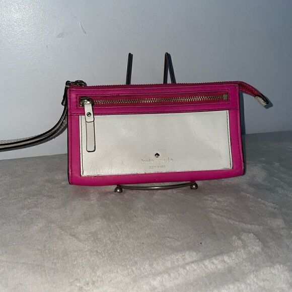 Kate Spade Leather Wristlet/Clutch Pink/White - Picture 1 of 5
